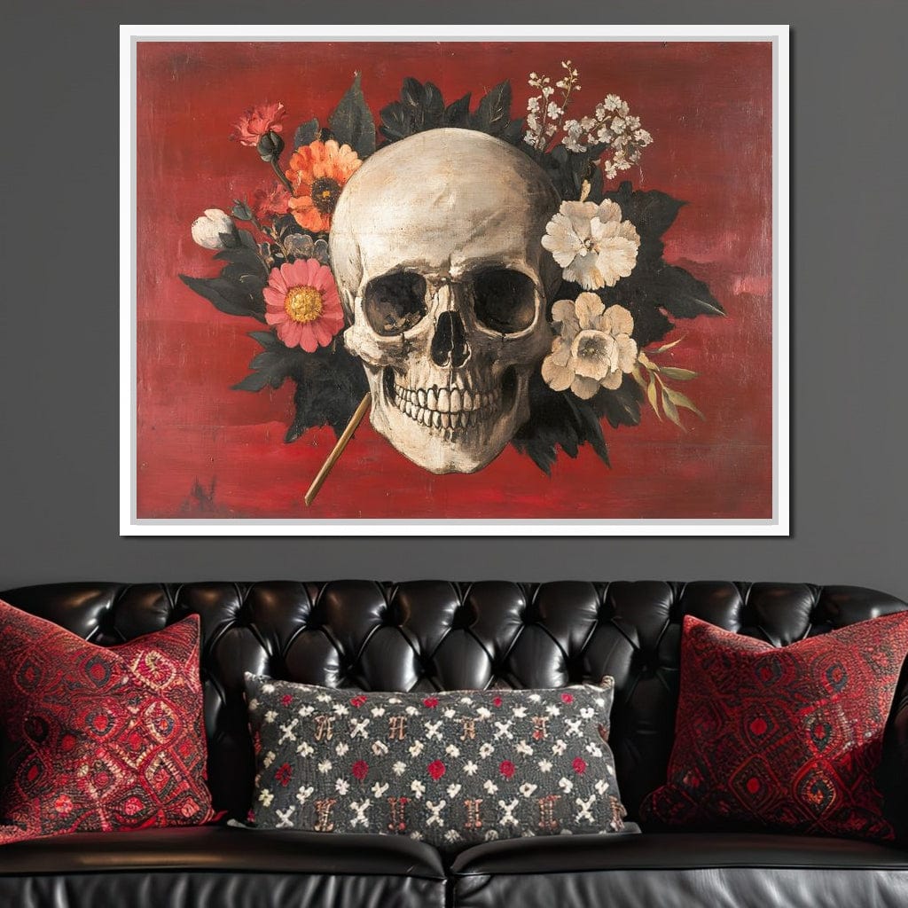 Skull and Floral Reverie Canvas Wall Art