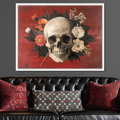 Skull and Floral Reverie Canvas Wall Art