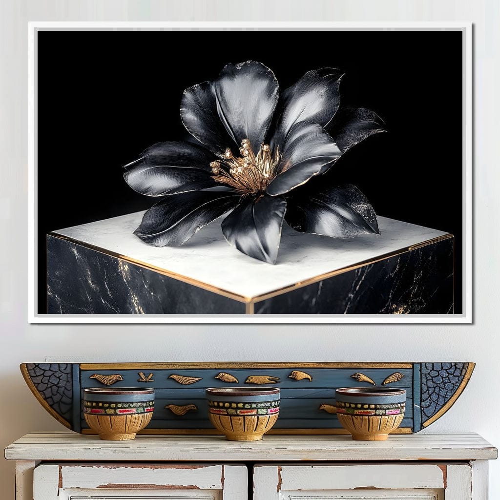 Noir Petal Elegance Burst Canvas Wall Art