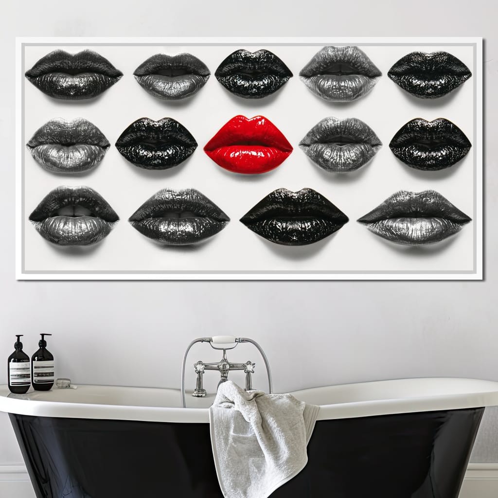 Breaking The Monotone Rhythm Red Lips Canvas Wall Art