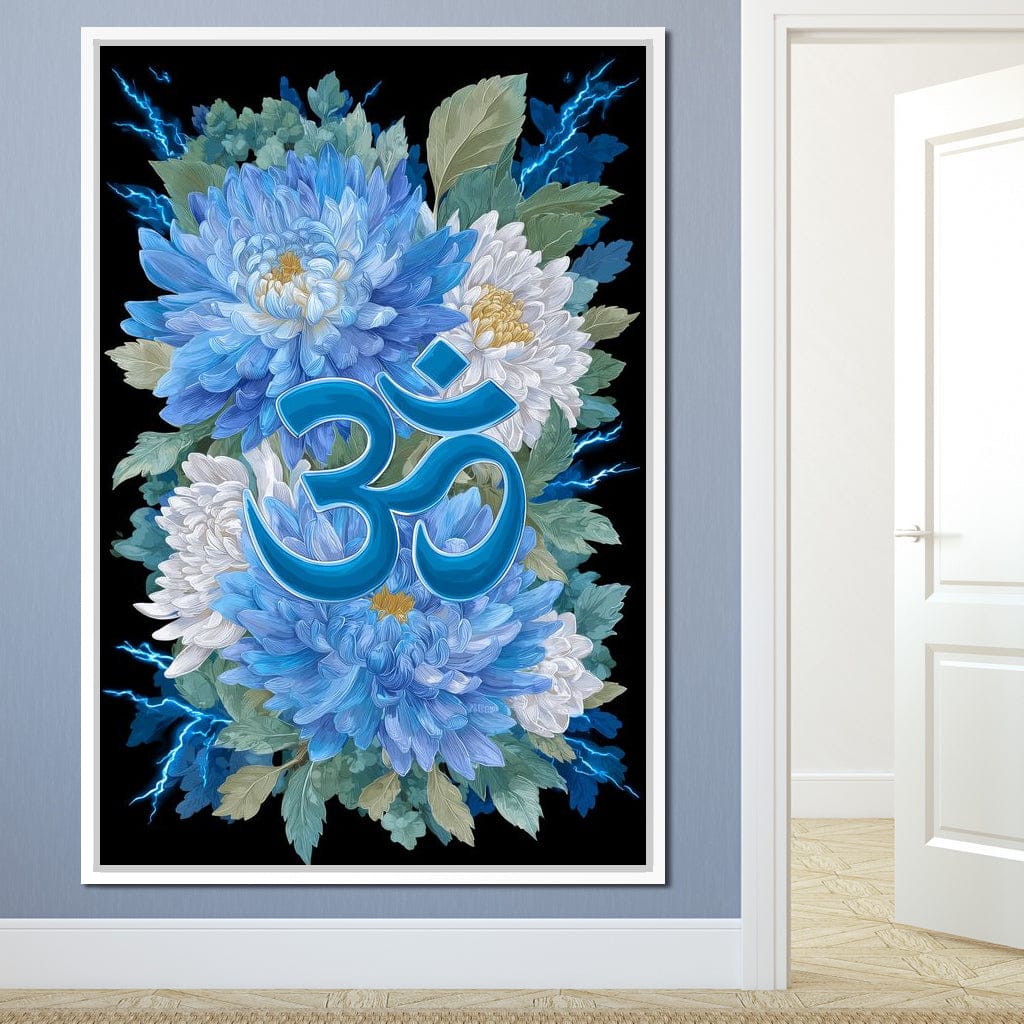 Blue Floral Om Canvas Wall Art
