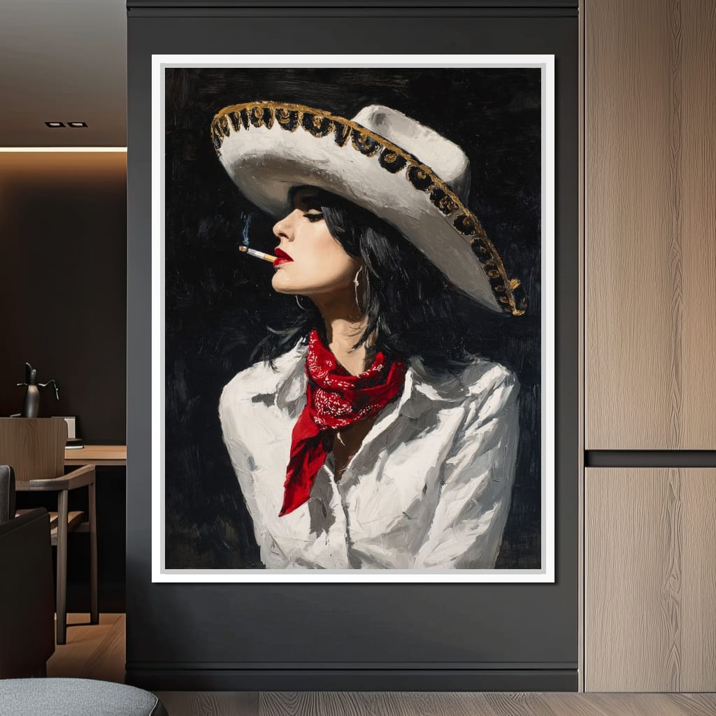 Sombrero Smoke Noir Portrait Canvas Wall Art