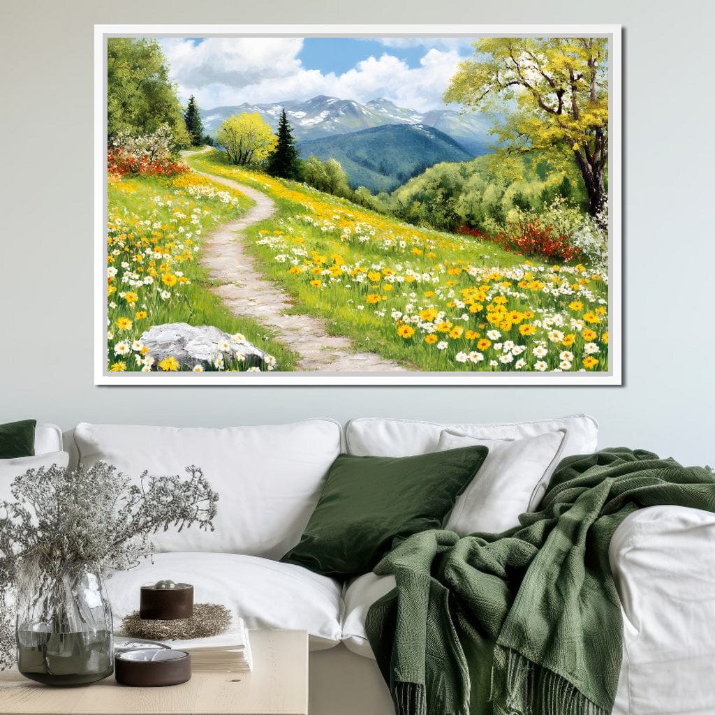 Path Through Floral Meadow Canvas Wall Art