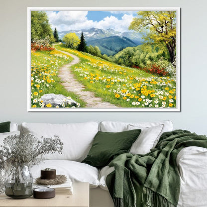 Path Through Floral Meadow Canvas Wall Art