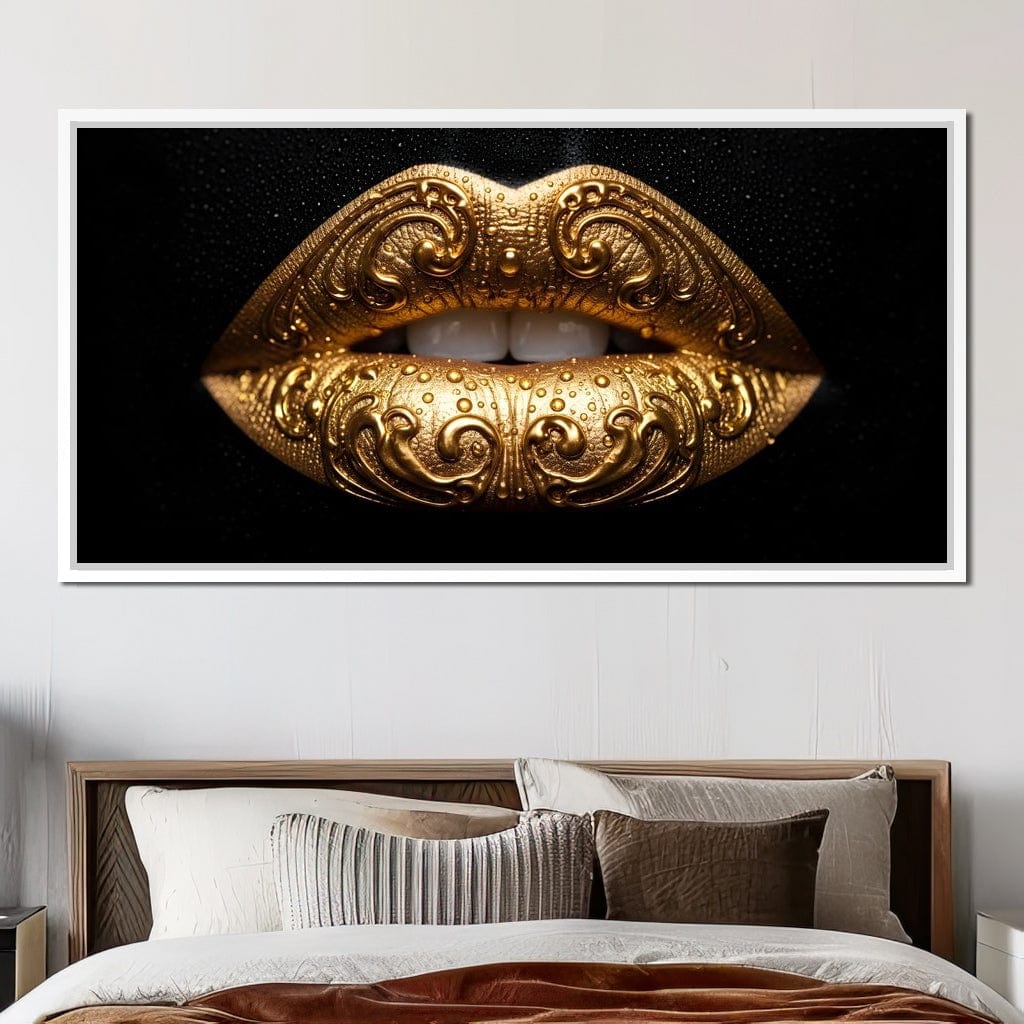 Golden Lips Elegance Illumination Canvas Wall Art
