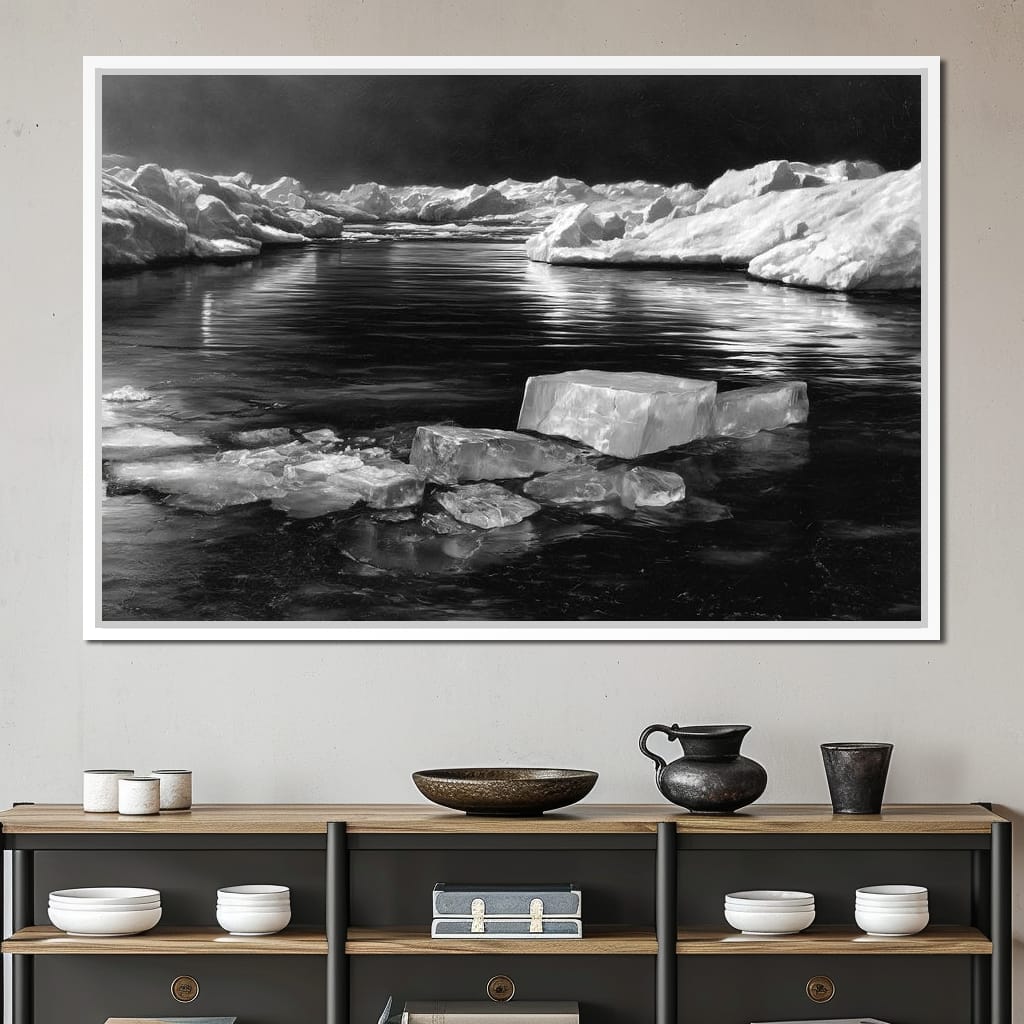 Midnight Drift Ice Fjord Canvas Wall Art