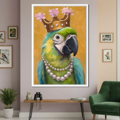 Regal Parrot Pearl Crowned Canvas Wall Art