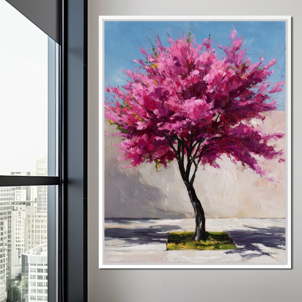 Fuchsia Blossom Tree Courtyard Canvas Wall Art