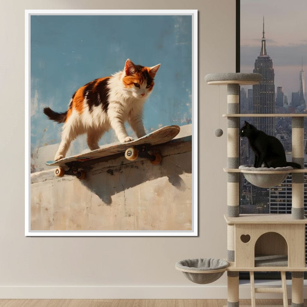 Calico Cat Skateboard Ride Canvas Wall Art