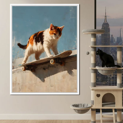 Calico Cat Skateboard Ride Canvas Wall Art