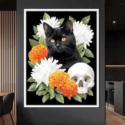Nocturnal Feline Memento Bouquet Canvas Wall Art