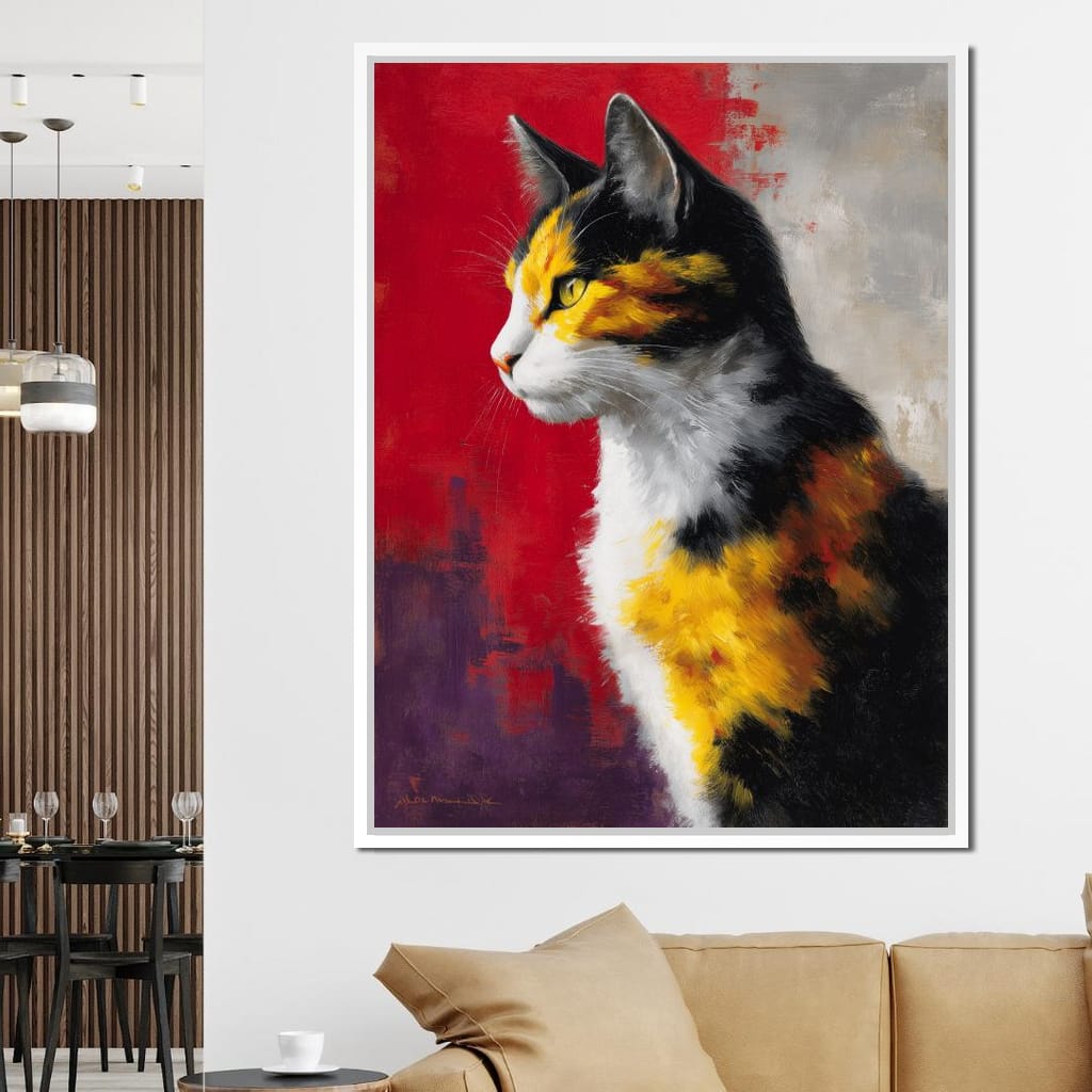 Golden Calico Cat Profile Canvas Wall Art