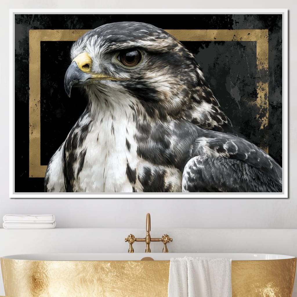 Golden Frame Falcon Portrait Canvas Wall Art