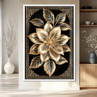 Gilded Petals on Obsidian Fields Canvas Wall Art