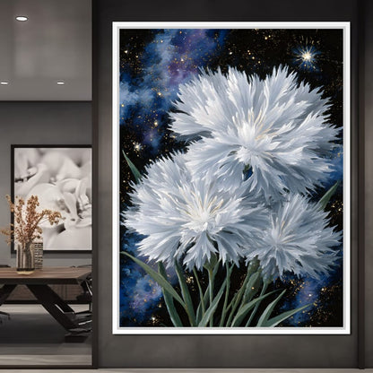 Starlit White Mum Bouquet Canvas Wall Art