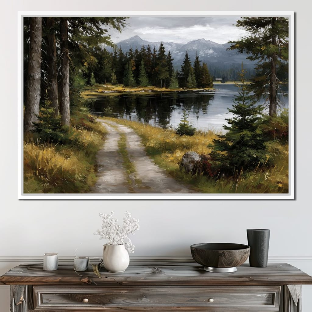 Alpine Lake Forest Pathway Canvas Wall Art