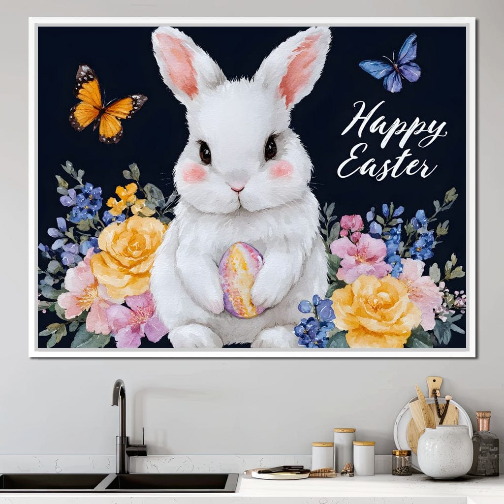 Happy Easter Bunny Watercolor Canvas Wall Art