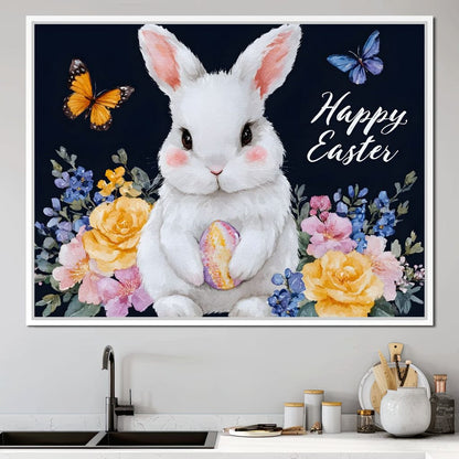 Happy Easter Bunny Watercolor Canvas Wall Art