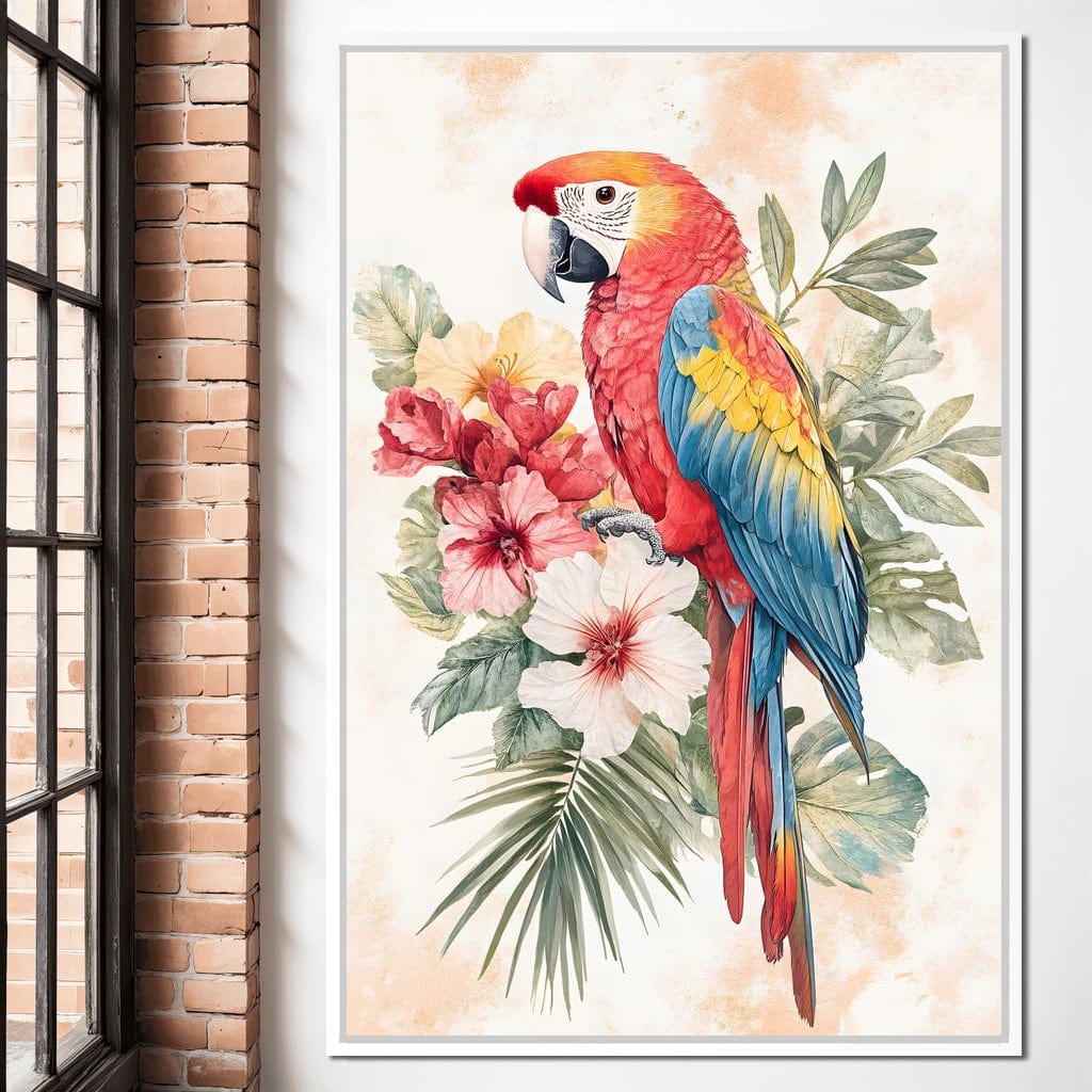 Tropical Parrot Floral Burst Canvas Wall Art