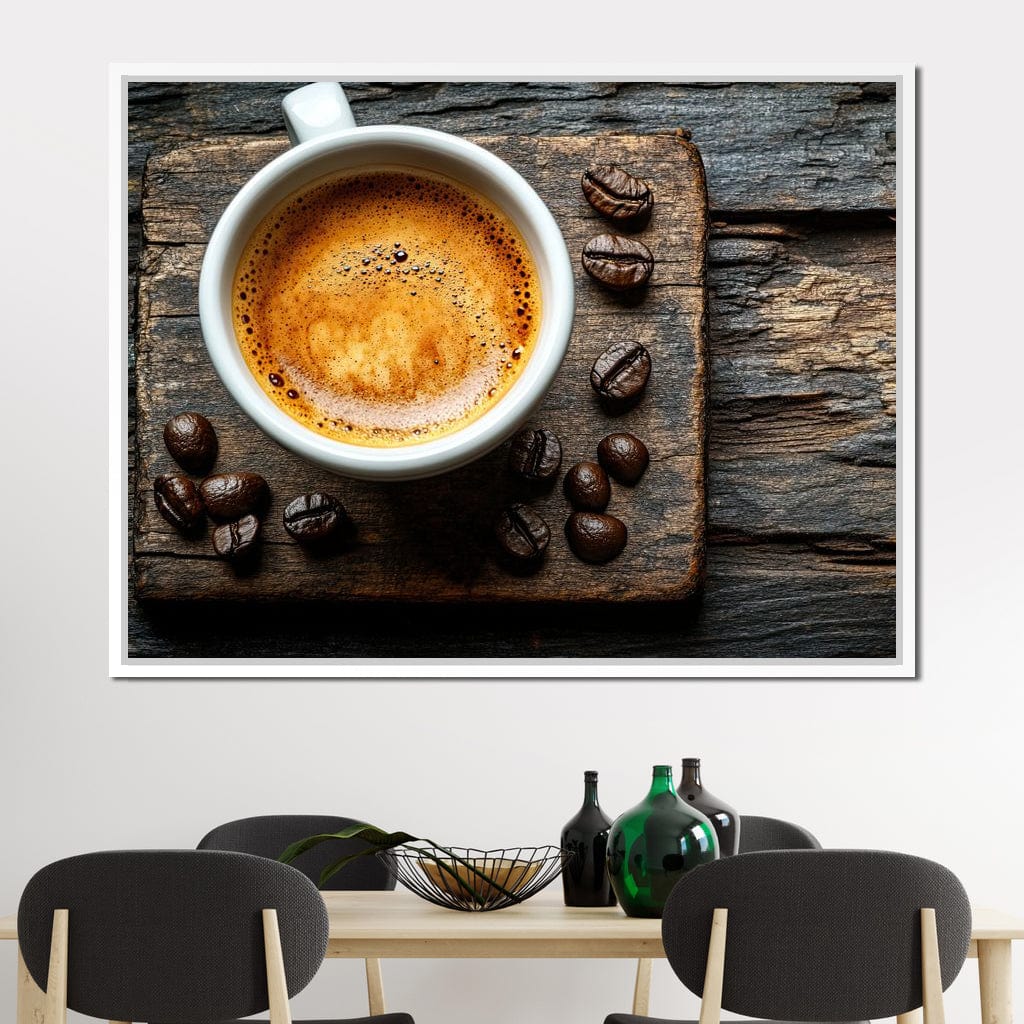 Espresso Essence on Rustic Wood Canvas Wall Art