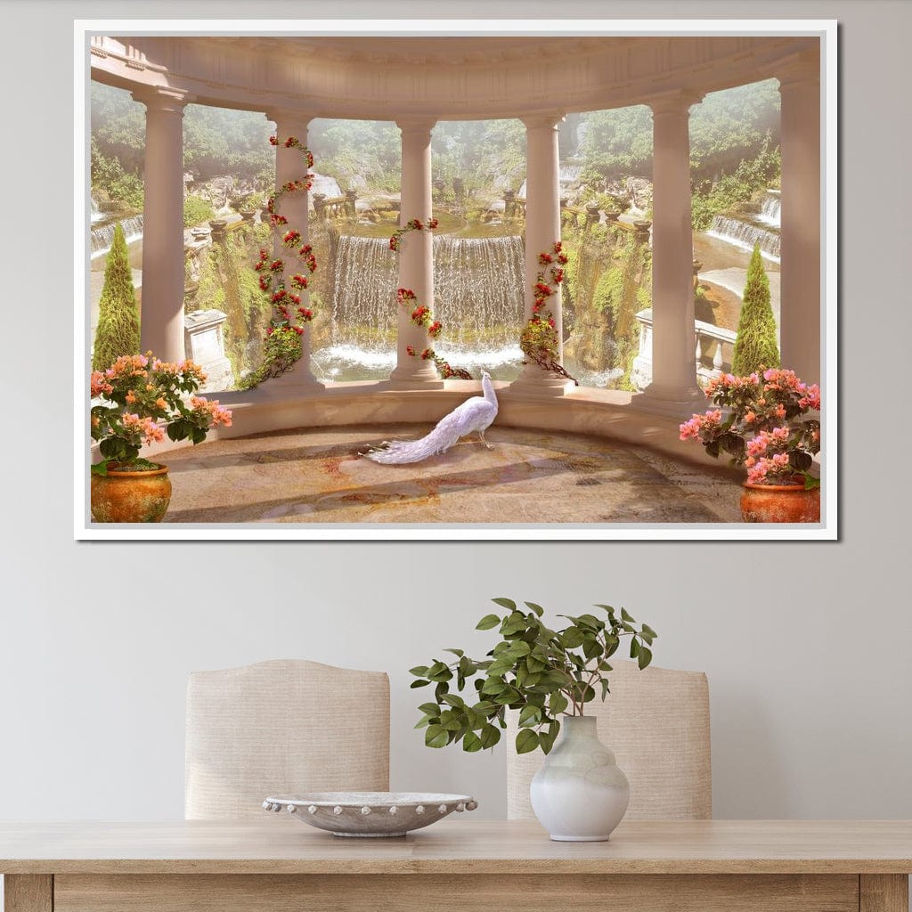 Classical Garden & Waterfall Canvas Wall Art