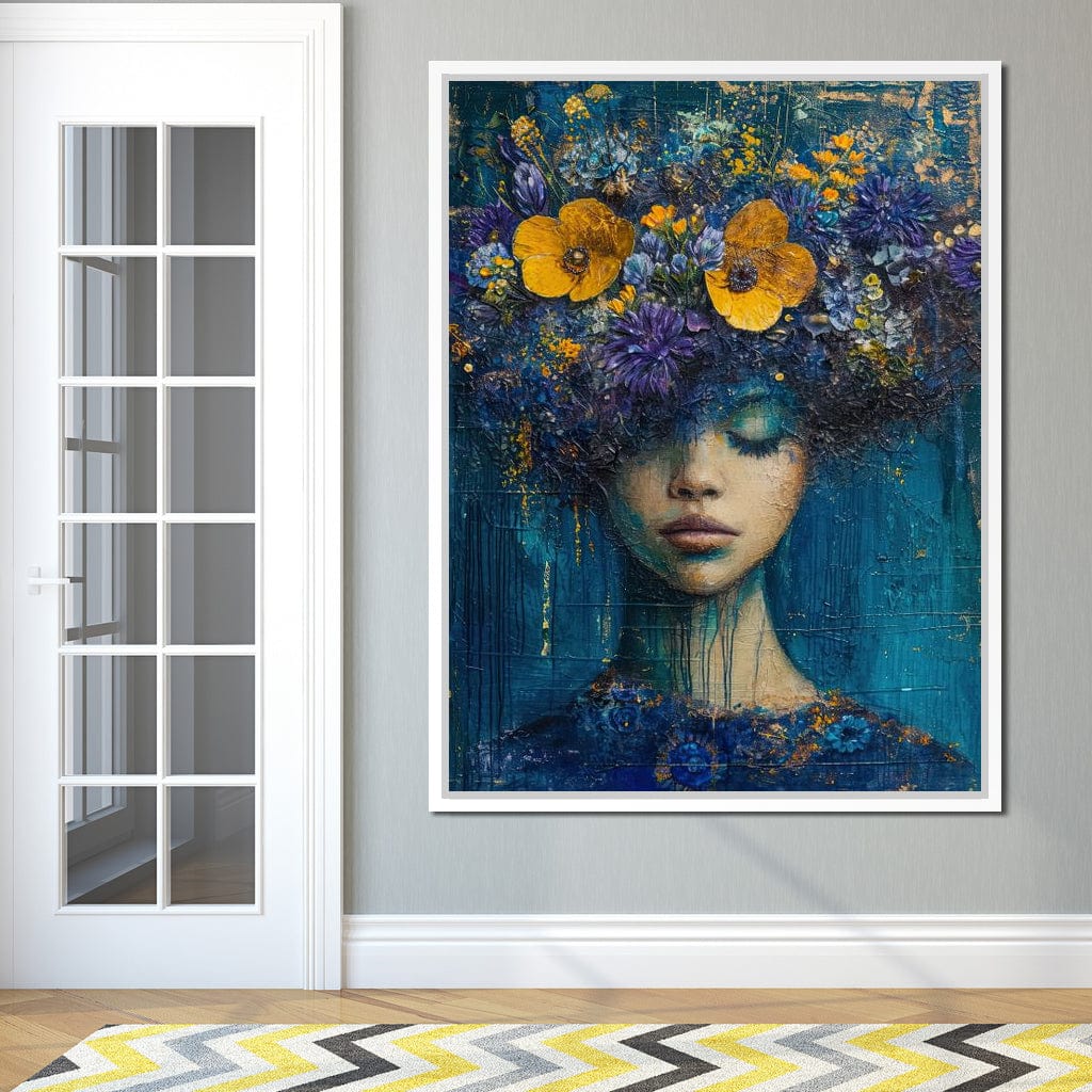 Floral Dreams in Indigo Depths Canvas Wall Art