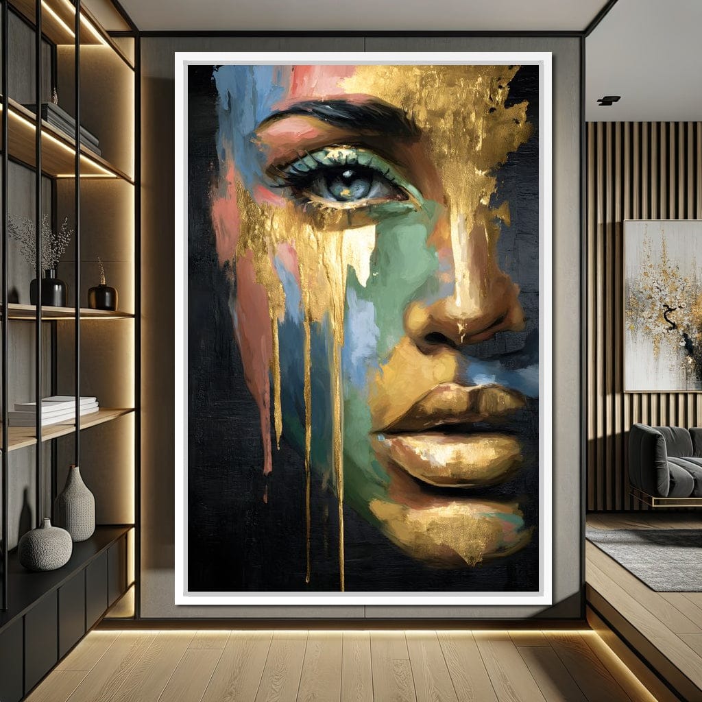 Radiant Gold Drip Face Painting Canvas Wall Art
