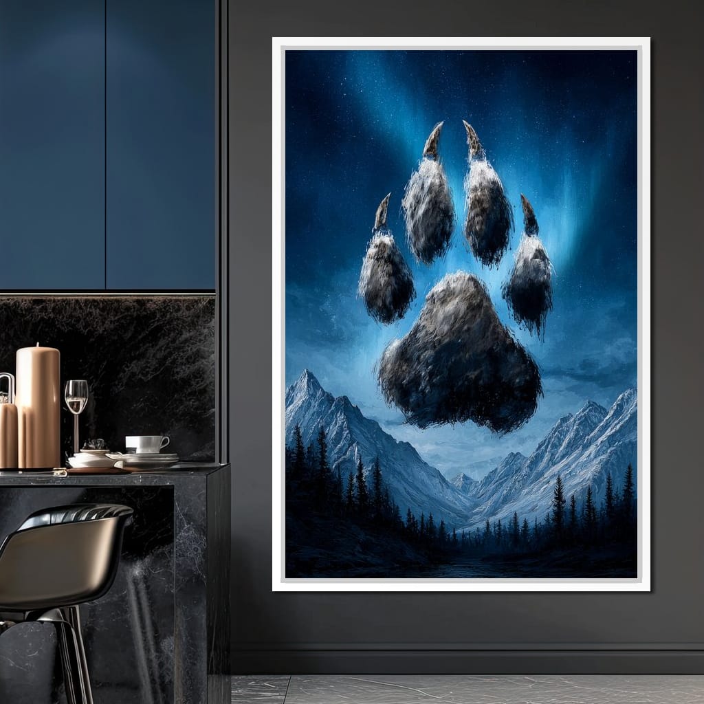 Celestial Wolf Paw Over Peaks Canvas Wall Art