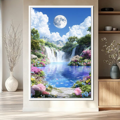 Lunar Reflection Over Falls Canvas Wall Art