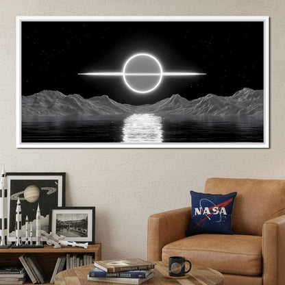 Celestial Orbit Over Silver Sea Canvas Wall Art