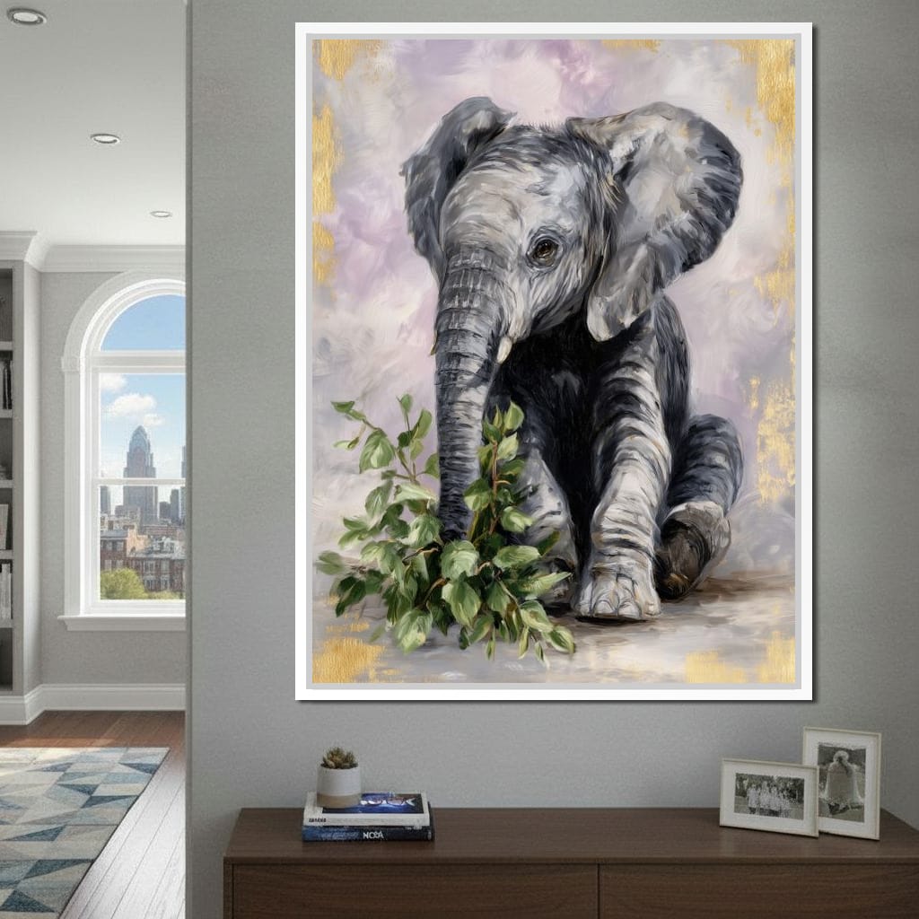 Gentle Elephant Calf Portrait Canvas Wall Art