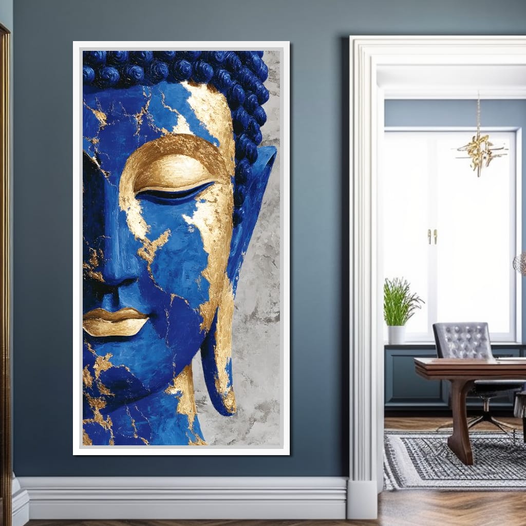 Cobalt Gold Buddha Portrait Canvas Wall Art