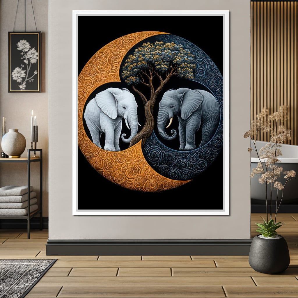 Elephant Yin-Yang Canvas Wall Art