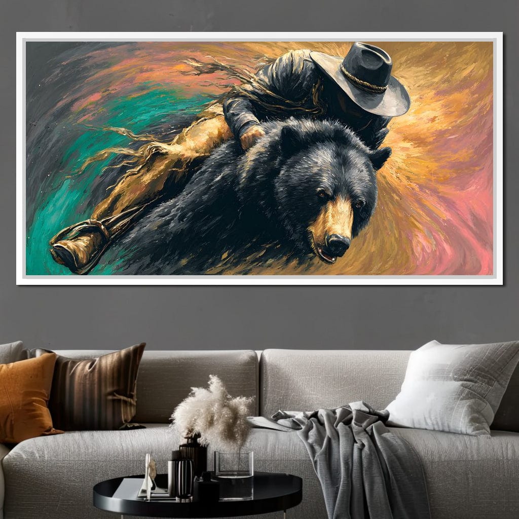 Cowboy Charge On Midnight Bear Canvas Wall Art