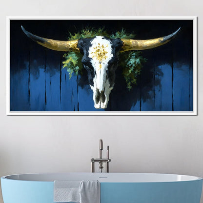 Golden Longhorn Skull Rustic Canvas Wall Art