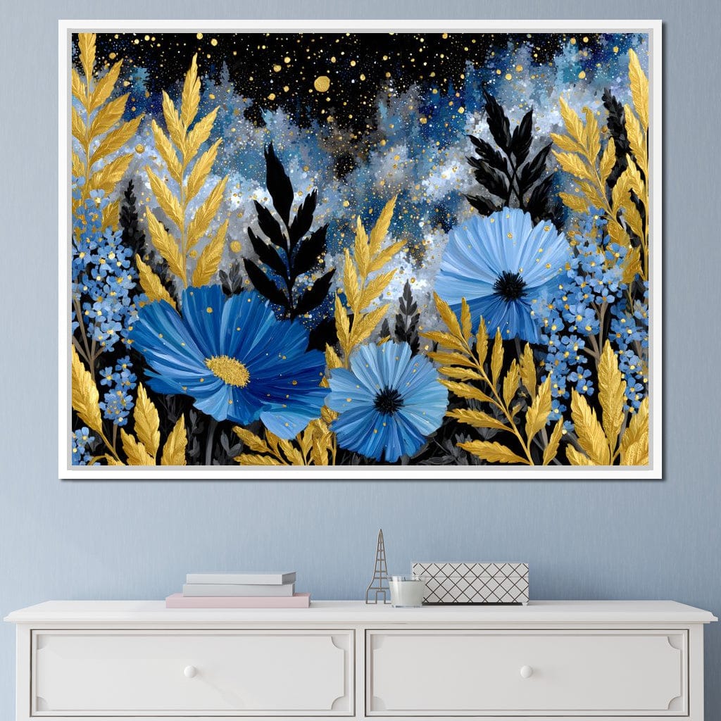 Midnight Blue Cosmos Goldleaf Canvas Wall Art