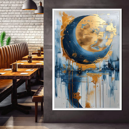 Golden Swirls on Sapphire Tides Canvas Wall Art