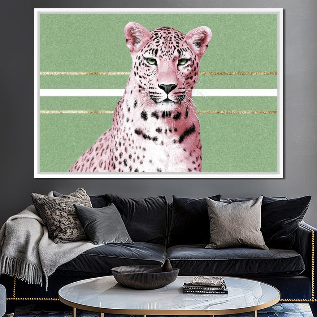 Pink Leopard Gold Line Portrait Canvas Wall Art