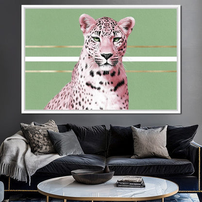 Pink Leopard Gold Line Portrait Canvas Wall Art