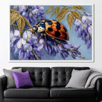 Ladybug On Wisteria Bloom Canvas Wall Art