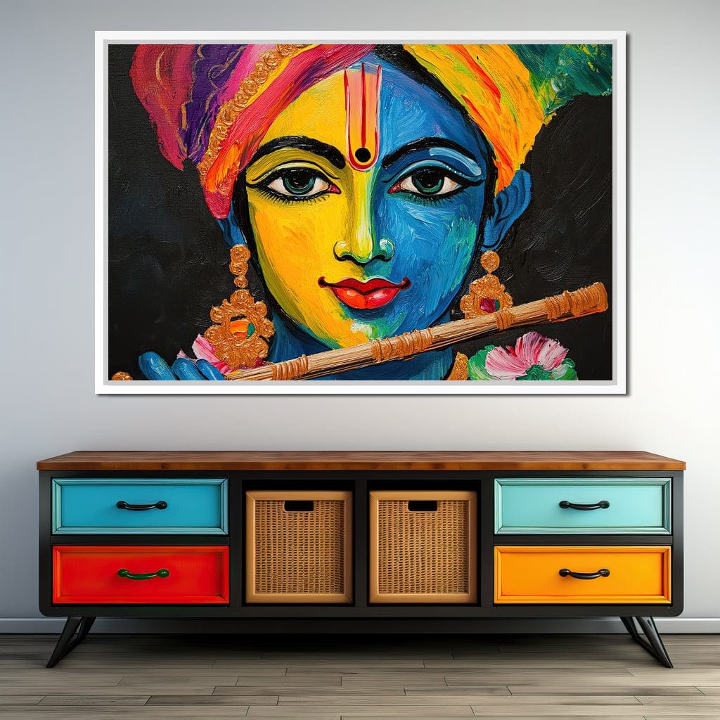 Divine Radiance of Vibrant Krishna Canvas Wall Art