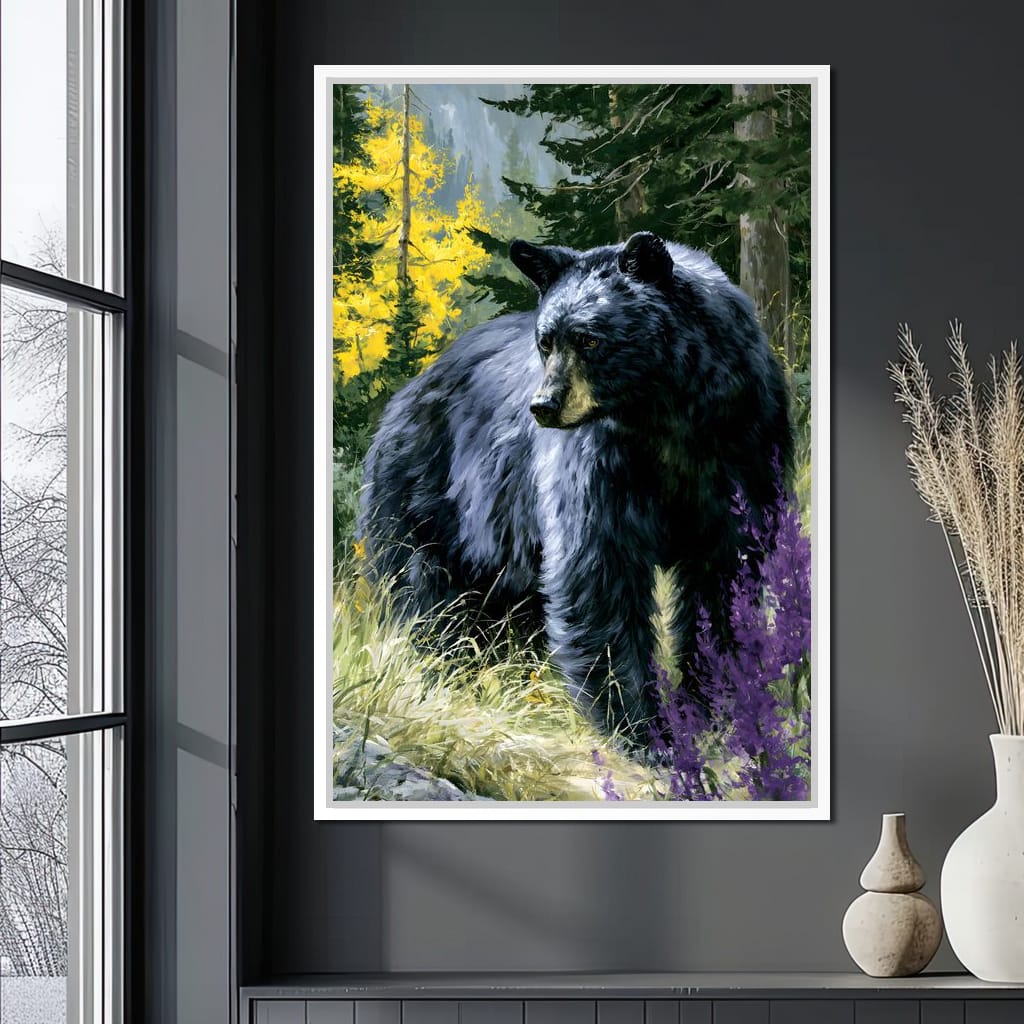 Solitary Forest Black Bear Rises Canvas Wall Art