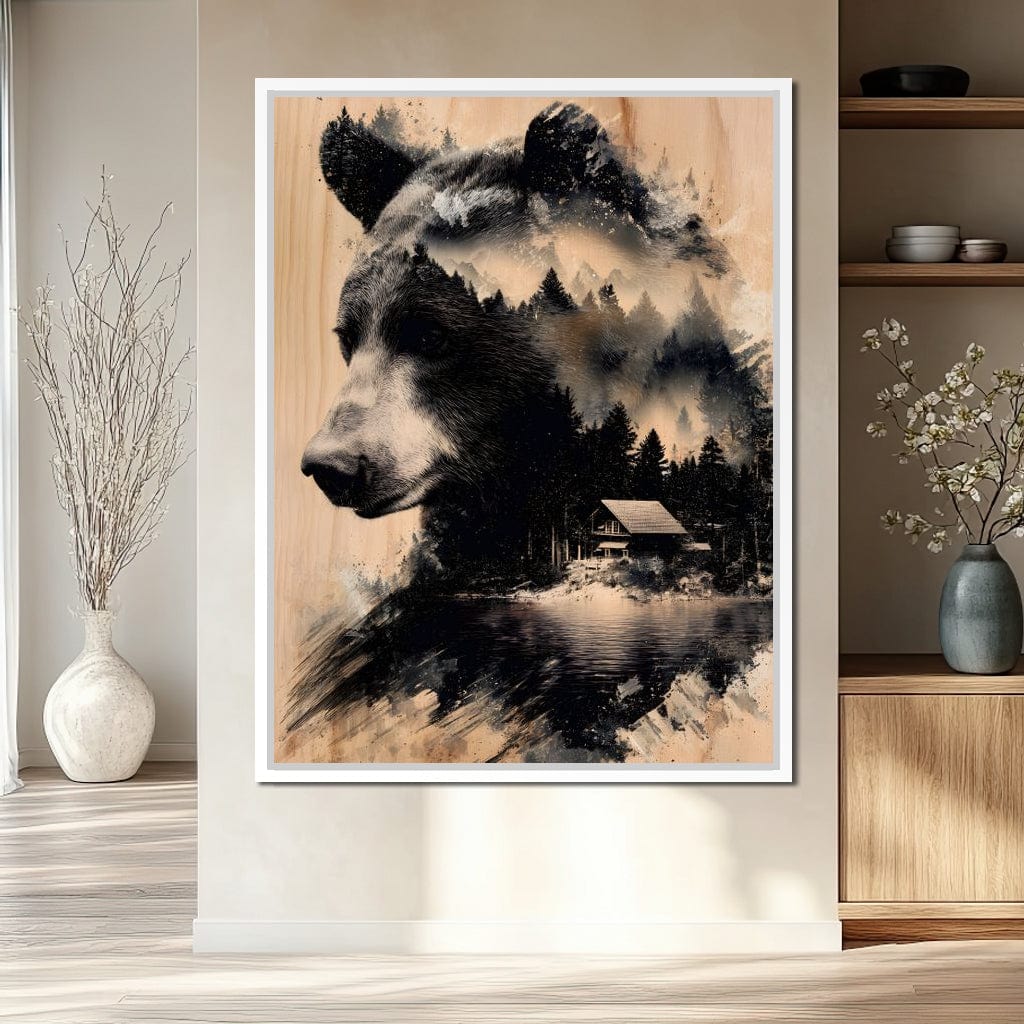 Bear Forest Cabin Reflections Canvas Wall Art
