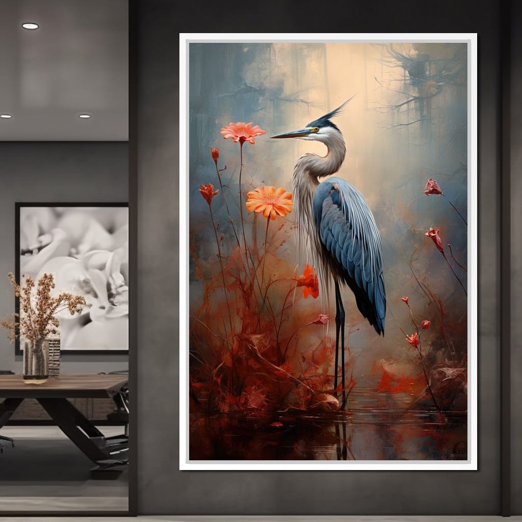 Autumn Heron Feathered Dawn Canvas Wall Art
