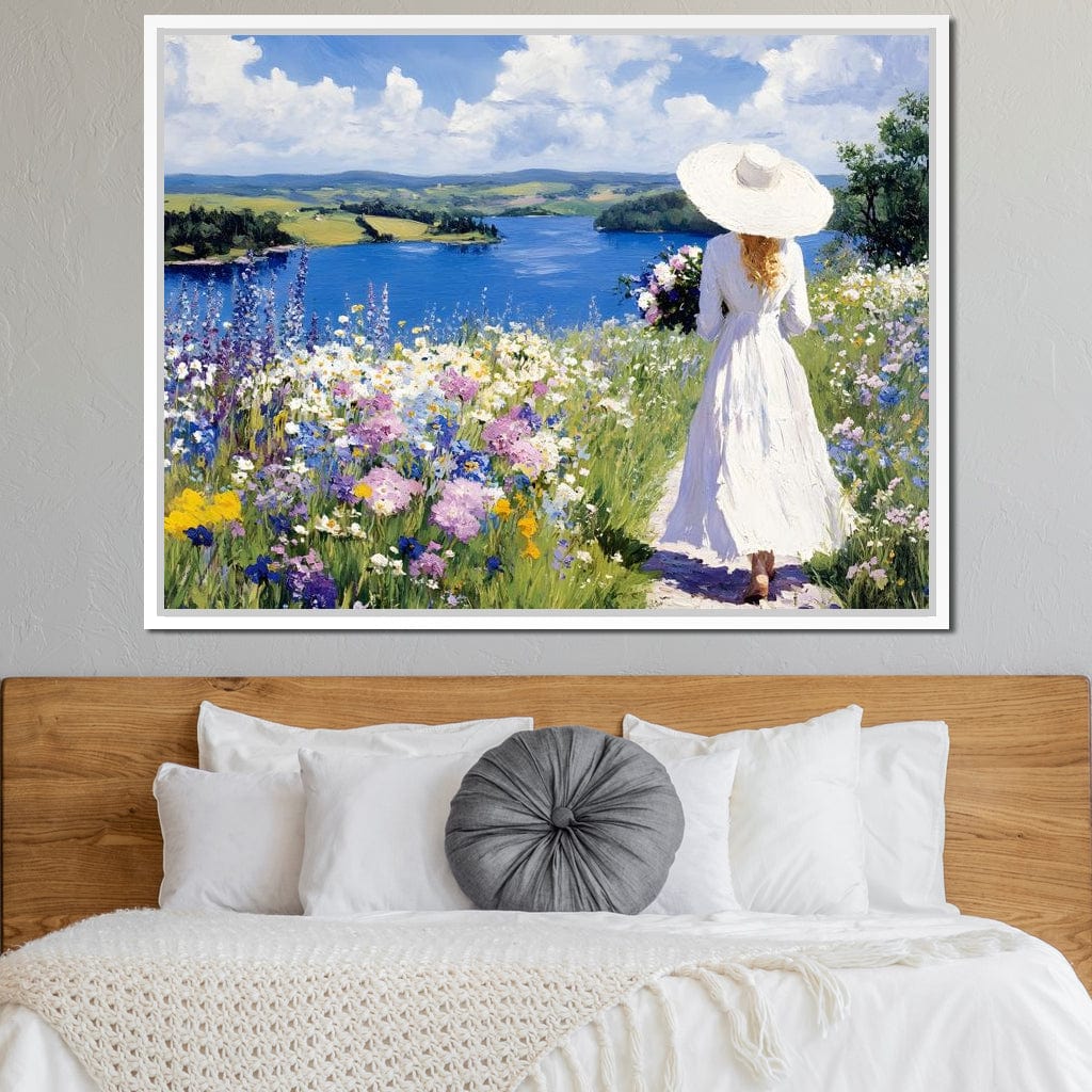 Summer Stroll by the Lake Canvas Wall Art