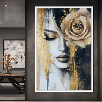 Golden Rose Reverie Portrait Canvas Wall Art