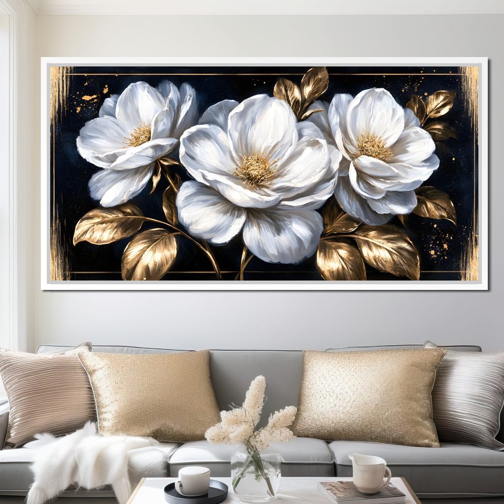 Gilded Petals On A Midnight Stage Canvas Wall Art