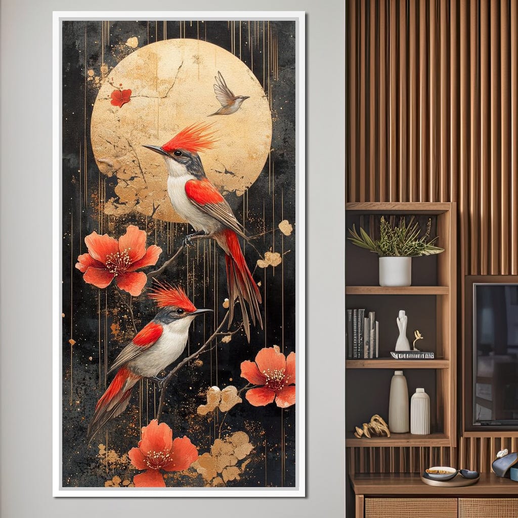 Golden Birds and Blossoms Fantasy Canvas Wall Art