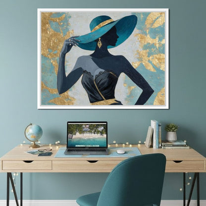 Golden Teal Elegance Lady Canvas Wall Art