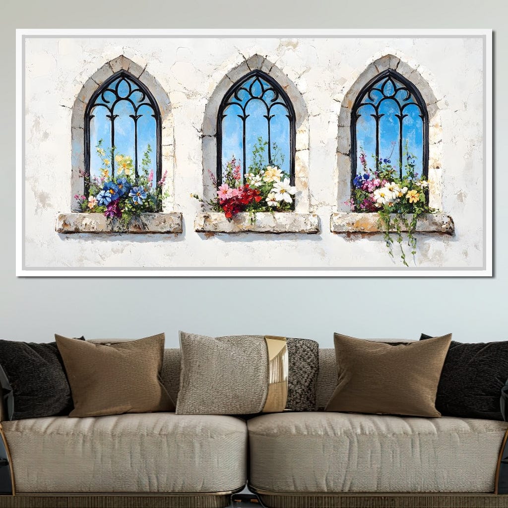 Floral Elegance Through Arches Canvas Wall Art